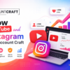 Account Craft YouTube and Instagram growth banner featuring social media analytics, subscriber growth, follower increase, engagement metrics, and secure account marketplace services.