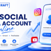 How to Sell Social Media Account Online – Professional AccountCraft banner featuring social media account marketplace, smartphone mockup, social media icons, secure transactions, and blue-white modern business design.