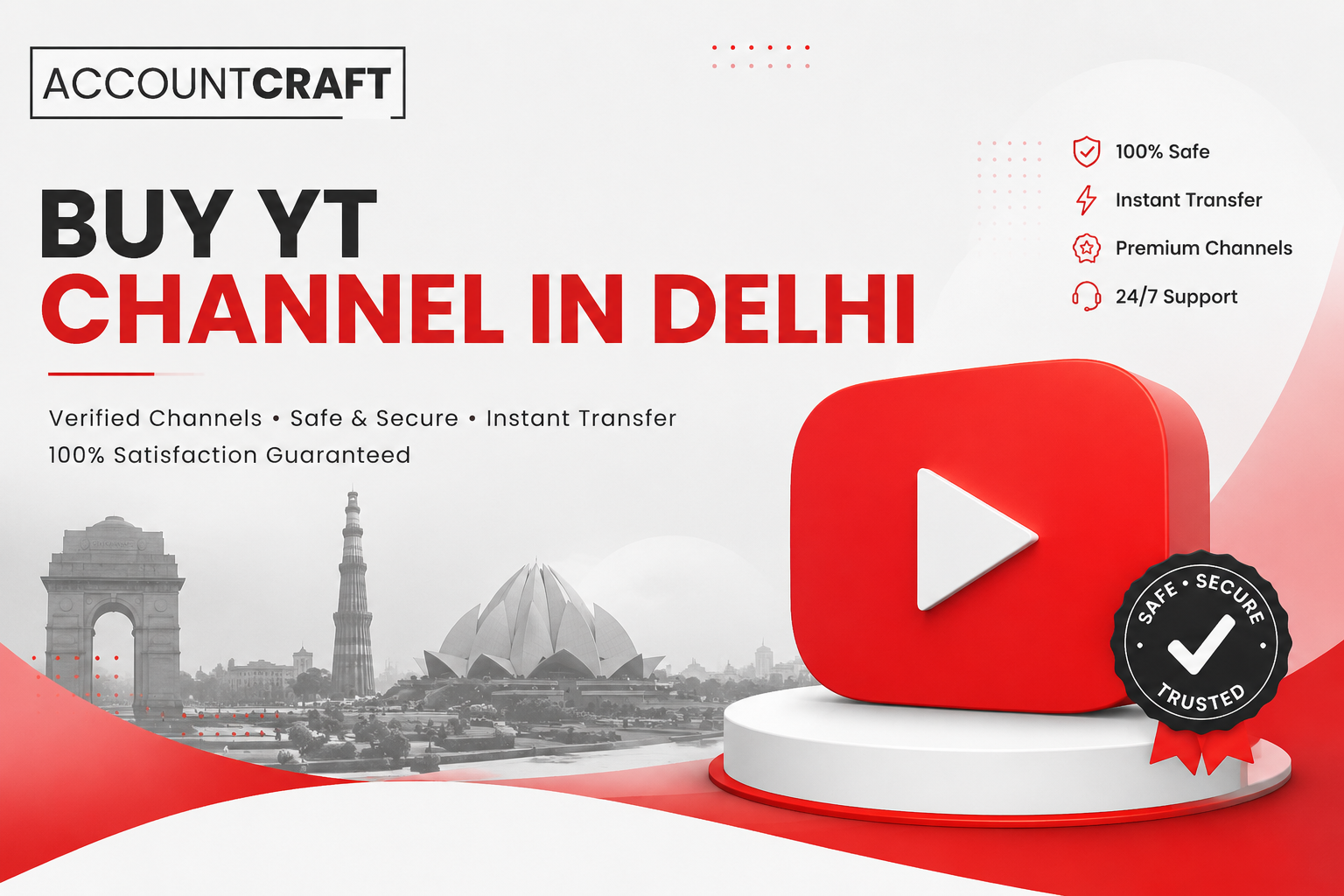Buy YT Channel in Delhi - Verified Monetized YouTube Channels by Account Craft