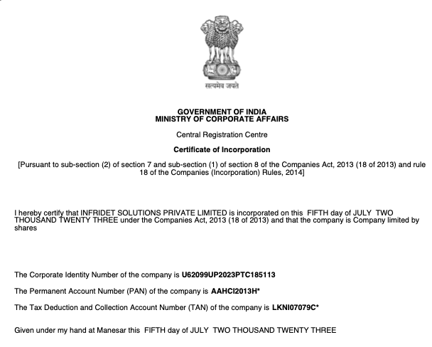 Govt registration number