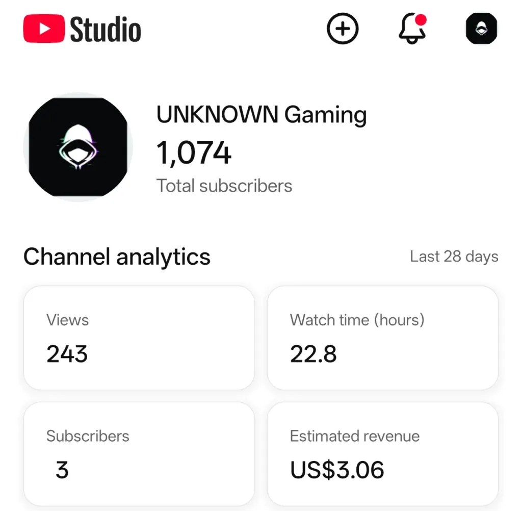 Monetized Gaming YouTube Channel with Earnings – 1K Subscribers