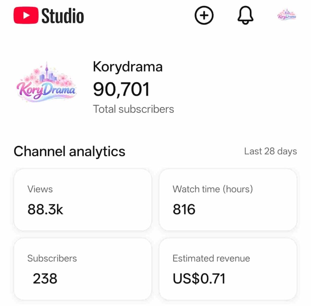 Monetized Korean Drama Shorts YouTube Channel for Sale