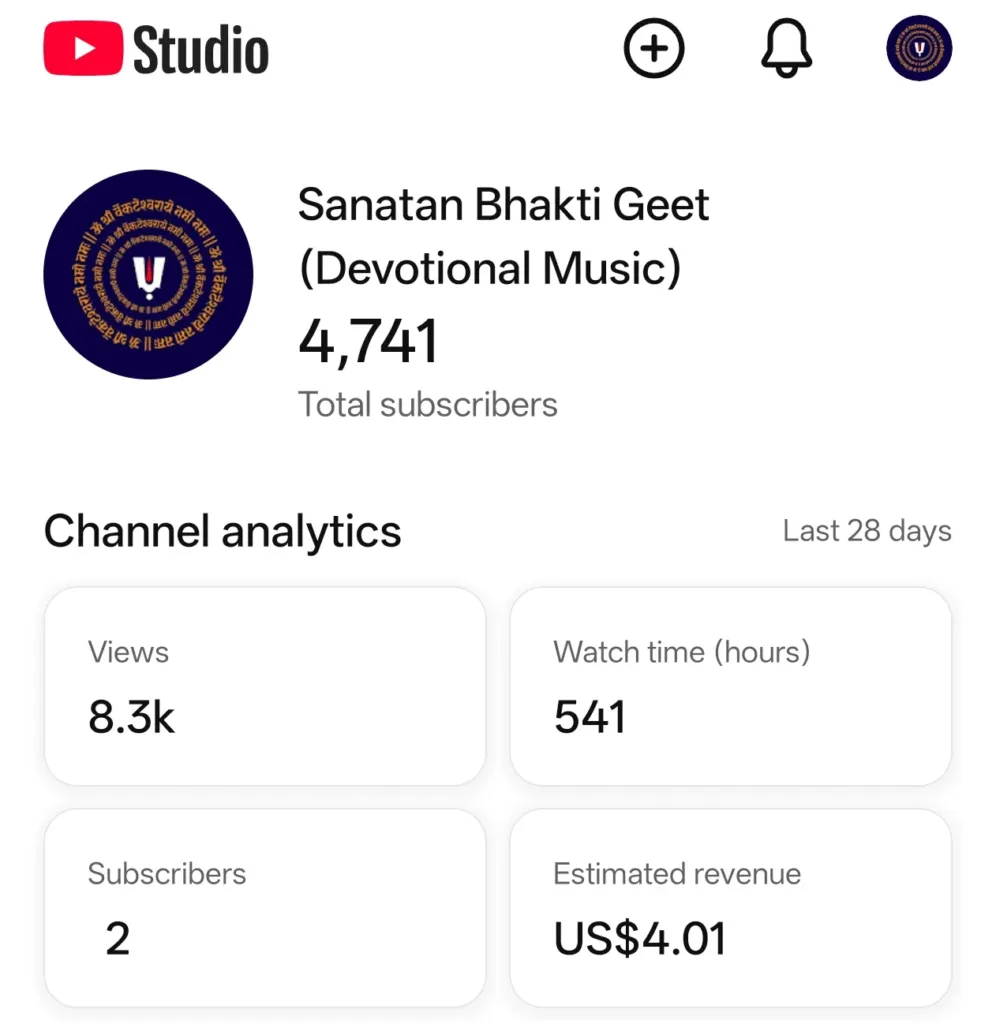 Fully Monetized Devotional Music YouTube Channel with Earnings